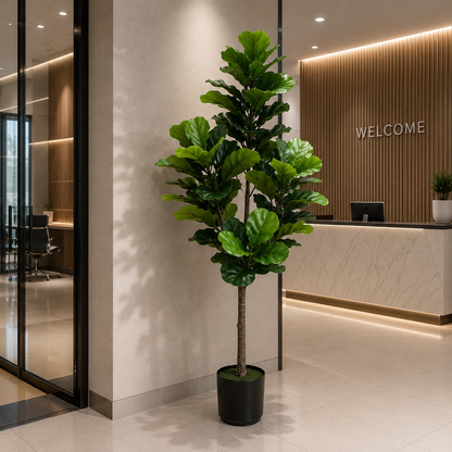 Planta Artificială Copac Tip Ficus, 3 brate, 160 cm, Verde, cu Ghiveci