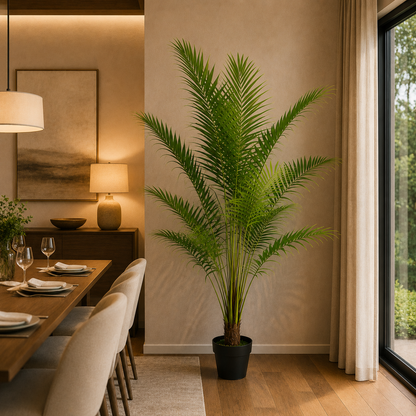 Planta Artificială Copac Tip Palmier Kentia, Cu Frunze Elegante, 200 cm, 15 frunze, Verde, cu Ghiveci