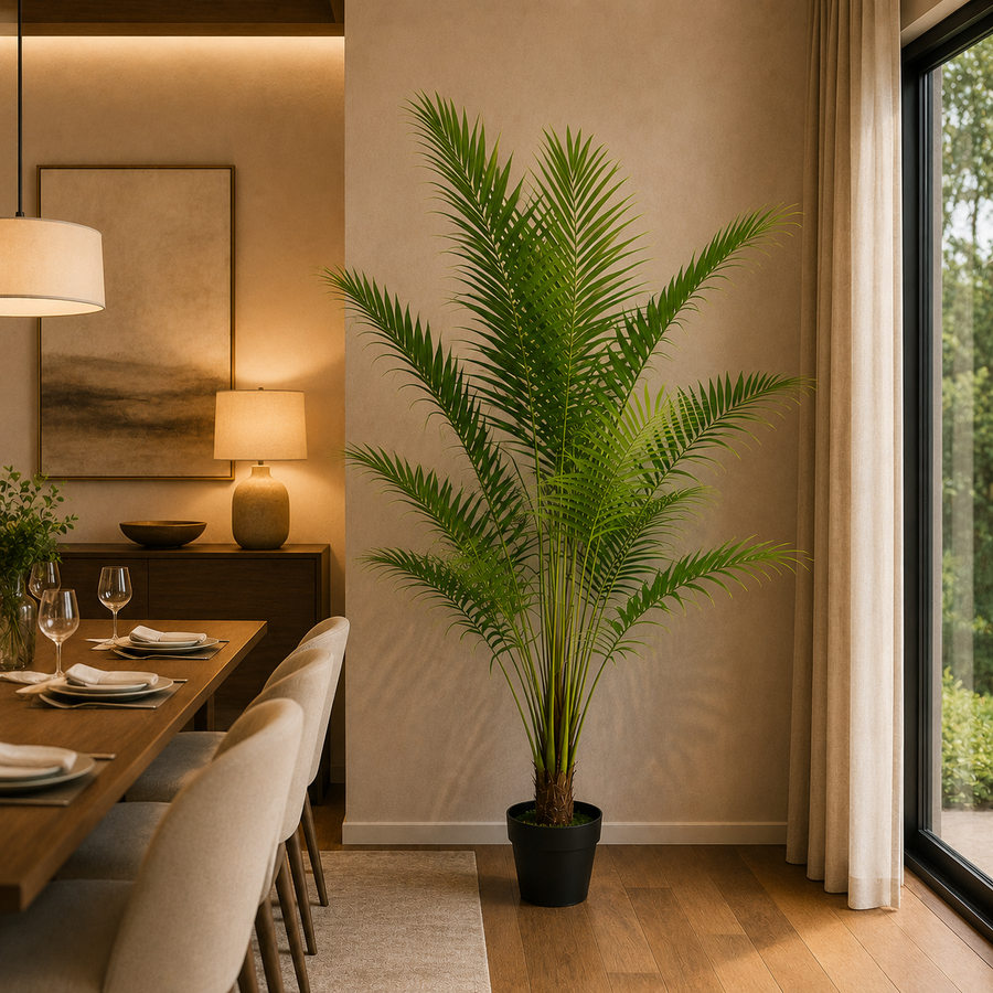 Planta Artificială Copac Tip Palmier Kentia, Cu Frunze Elegante, 200 cm, 15 frunze, Verde, cu Ghiveci