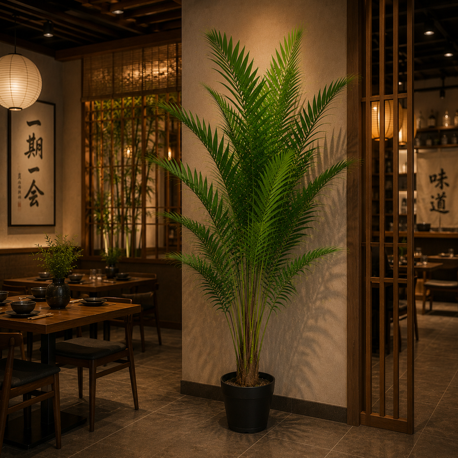 Planta Artificială Copac Tip Palmier Kentia, Cu Frunze Elegante, 230 cm, 18 frunze, Verde, cu Ghiveci