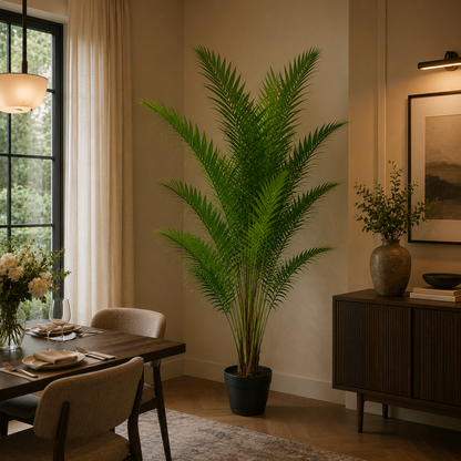 Planta Artificială Copac Tip Palmier Kentia, Cu Frunze Elegante, 230 cm, 18 frunze, Verde, cu Ghiveci