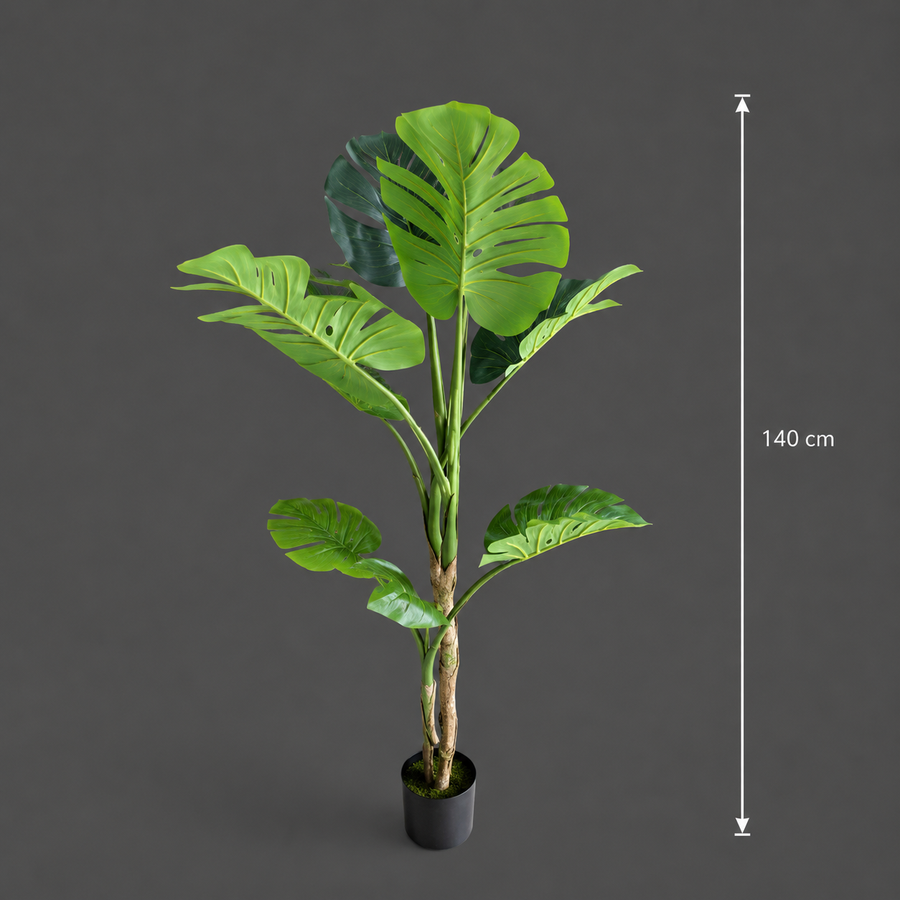 Plantă Artificială Tip Monstera Deliciosa, 8 frunze, 140 cm, Verde