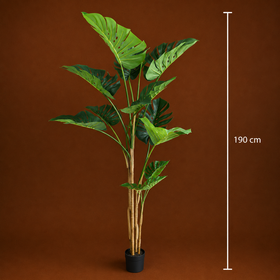 Plantă Artificială Tip Monstera Deliciosa, 12 frunze, 190 cm, Verde