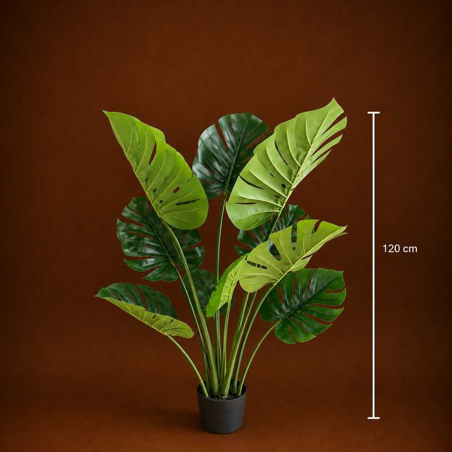 Plantă Artificială Tip Monstera Deliciosa, Cu Frunze Bogate, 120 cm, Verde