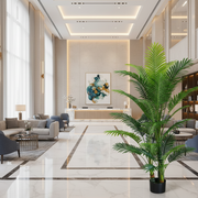 Planta Artificială Copac Tip Palmier Kentia, 3 tulpini, 17 frunze, 220 cm, Verde, cu Ghiveci