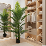 Planta Artificială Copac Tip Palmier Kentia, 3 tulpini, 17 frunze, 220 cm, Verde, cu Ghiveci
