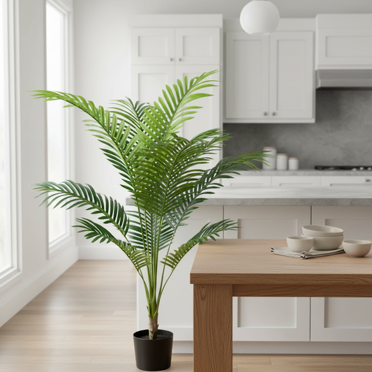 Planta Artificială Copac Tip Palmier Kentia, 12 frunze, 120 cm, Verde, cu Ghiveci