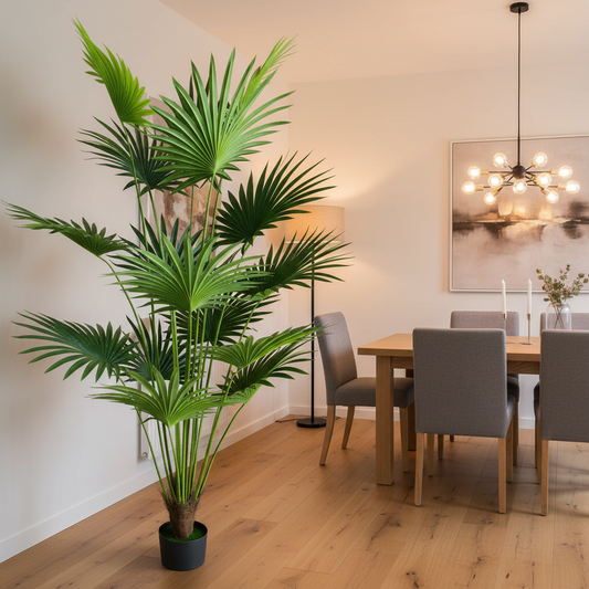 Plantă Artificială Tip Palmier Livistona Evantai, 15 frunze, 200 cm, Verde