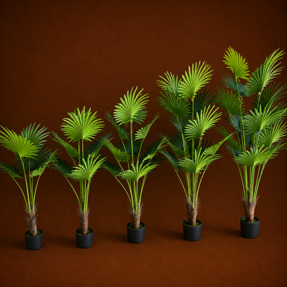 Plantă Artificială Tip Palmier Livistona Evantai, 7 frunze, 140 cm, Verde