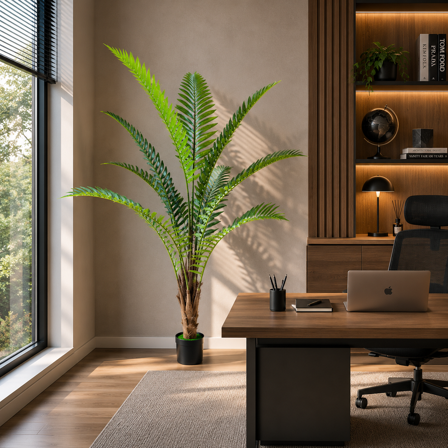 Planta Artificială Copac Tip Palmier Regal, 180 cm, 10 frunze, Verde, cu Ghiveci