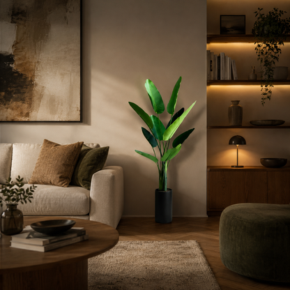 Plantă Artificială Tip Strelitzia Nicolai(Pasărea Paradisului), 150 cm, 10 frunze, Verde