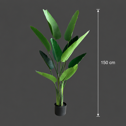 Plantă Artificială Tip Strelitzia Nicolai(Pasărea Paradisului), 150 cm, 10 frunze, Verde