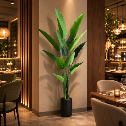 Plantă Artificială Tip Strelitzia Nicolai(Pasărea Paradisului), 180 cm, 13 frunze, Verde