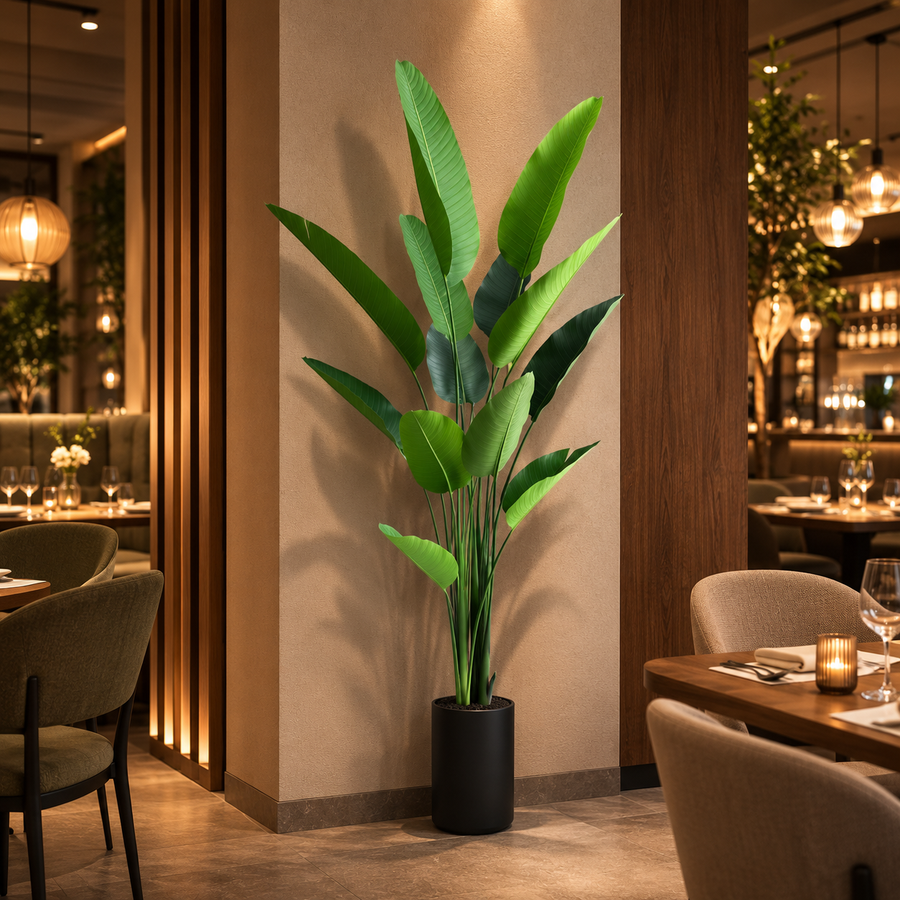 Plantă Artificială Tip Strelitzia Nicolai(Pasărea Paradisului), 180 cm, 13 frunze, Verde