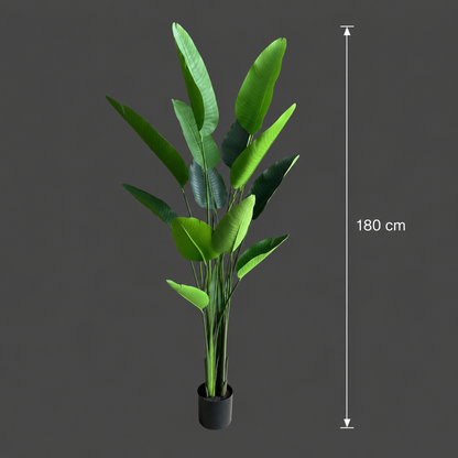 Plantă Artificială Tip Strelitzia Nicolai(Pasărea Paradisului), 180 cm, 13 frunze, Verde