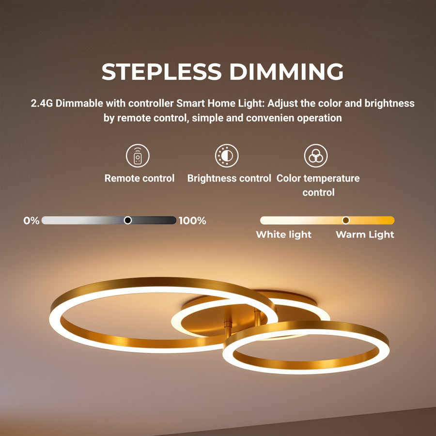 LED Chandelier with Remote Control RINOVA 66W, 2 Circles, Cold/Warm/Neutral Light, Dimmable, Shiny Gold LED Chandeliers with Remote Control Default Title Alessandro Design