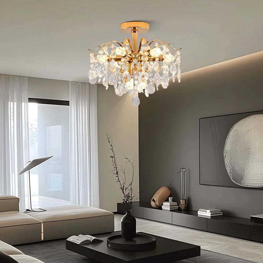 Candelabru Cristal Fiamma, 6x E14, Diametru 45cm, Auriu, Metal si Cristal Candelabre Cristal Default Title Alessandro Design