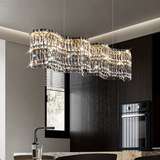 Candelabru Cristal LED cu Telecomanda WAVE Imperio, 81W, 100cm, Crom Lucios, Lumina Calda/Rece/Neutra, Inaltime Reglabila, Lumina Dimabila, Metal si Cristal Lustre LED cu Telecomanda Default Title Alessandro Design