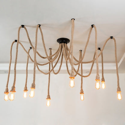 Vintage Chandelier LV120/10BK, 10xE27, Rustic, String and Metal, 2x100cm, Black Support Vintage Chandeliers Default Title Alessandro Design