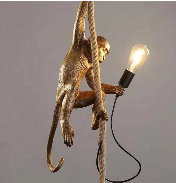 Vintage Hanging Chandelier, LV700, 1xE27, Monkey, String and Metal, Black Support Vintage Chandeliers Default Title Alessandro Design