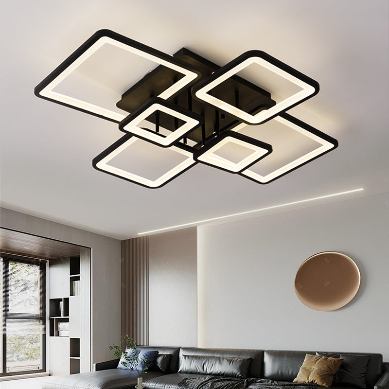 LED Chandelier with remote control ELLA 120W, 6 Squares, Cold/Warm/Neutral light, Dimmable, Black, Metal and Acrylic LED Chandeliers with Remote Control Default Title Alessandro Design