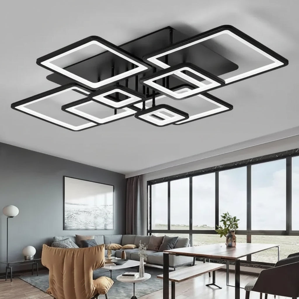 LED Chandelier with remote control ELLA 186W, 8 Squares, Cold/Warm/Neutral light, Dimmable, Black LED Chandeliers with Remote Control Default Title Alessandro Design