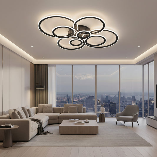 LED Chandelier with remote control BETTY 127W, 8 Circles, Cold/Warm/Neutral light, Dimmable, Black LED Chandeliers with Remote Control Default Title Alessandro Design