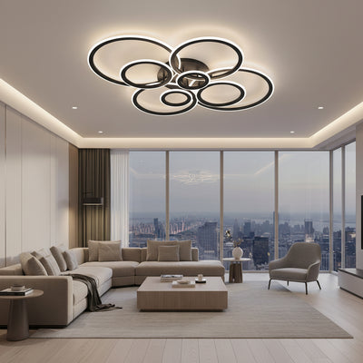 LED chandelier with remote control BETTY 127W, 8 Circles, Cold/Warm/Neutral light, Dimmable, Black