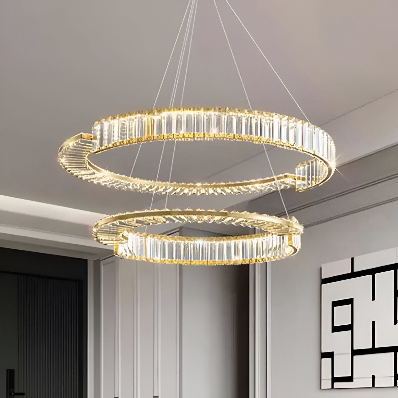 Suspended LED crystal chandelier PRISM REGAL 117W, 2 Circles, Cold/Warm/Neutral light, Dimmable, Golden, Height Adjustable Crystal LED Chandeliers Default Title Alessandro Design