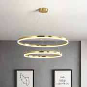 Suspended LED chandelier with remote control CHRISTINE, 41W, 2 Circles, Cold/Warm/Neutral light, Dimmable, Shiny Gold, Height Adjustable LED Chandeliers with Remote Control Default Title Alessandro Design
