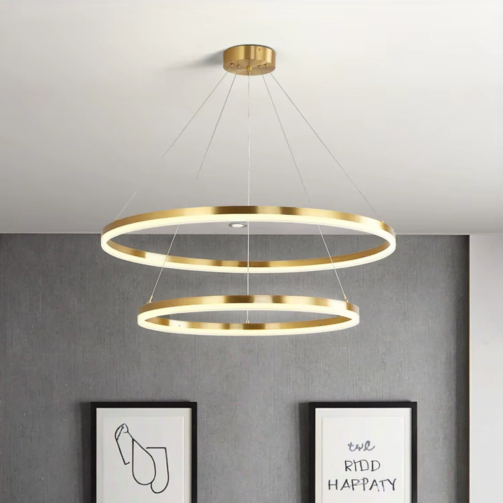 Suspended LED chandelier with remote control CHRISTINE, 41W, 2 Circles, Cold/Warm/Neutral light, Dimmable, Shiny Gold, Height Adjustable LED Chandeliers with Remote Control Default Title Alessandro Design