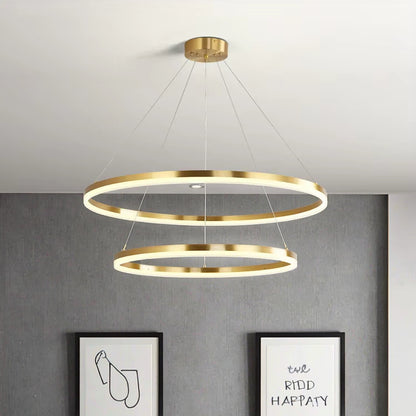 Suspended LED chandelier with remote control CHRISTINE, 41W, 2 Circles, Cold/Warm/Neutral light, Dimmable, Shiny Gold, Height Adjustable LED Chandeliers with Remote Control Default Title Alessandro Design
