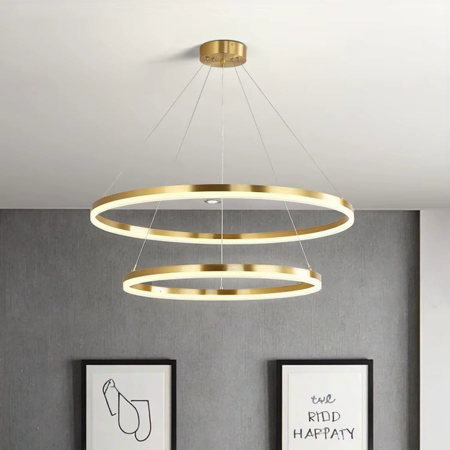 Suspended LED chandelier with remote control CHRISTINE, 41W, 2 Circles, Cold/Warm/Neutral light, Dimmable, Shiny Gold, Height Adjustable LED Chandeliers with Remote Control Default Title Alessandro Design