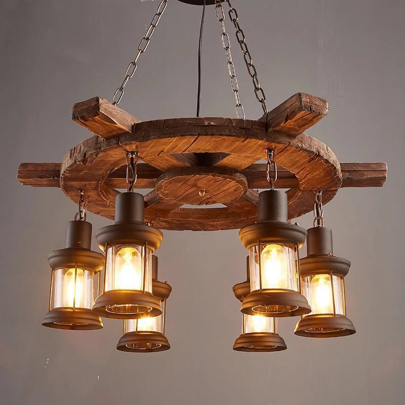 Lustra Vintage LV592/6BK, 6xE27, Rustic Barn, Sfoara si Metal, 70cm, Maro Lustre Vintage Default Title Alessandro Design