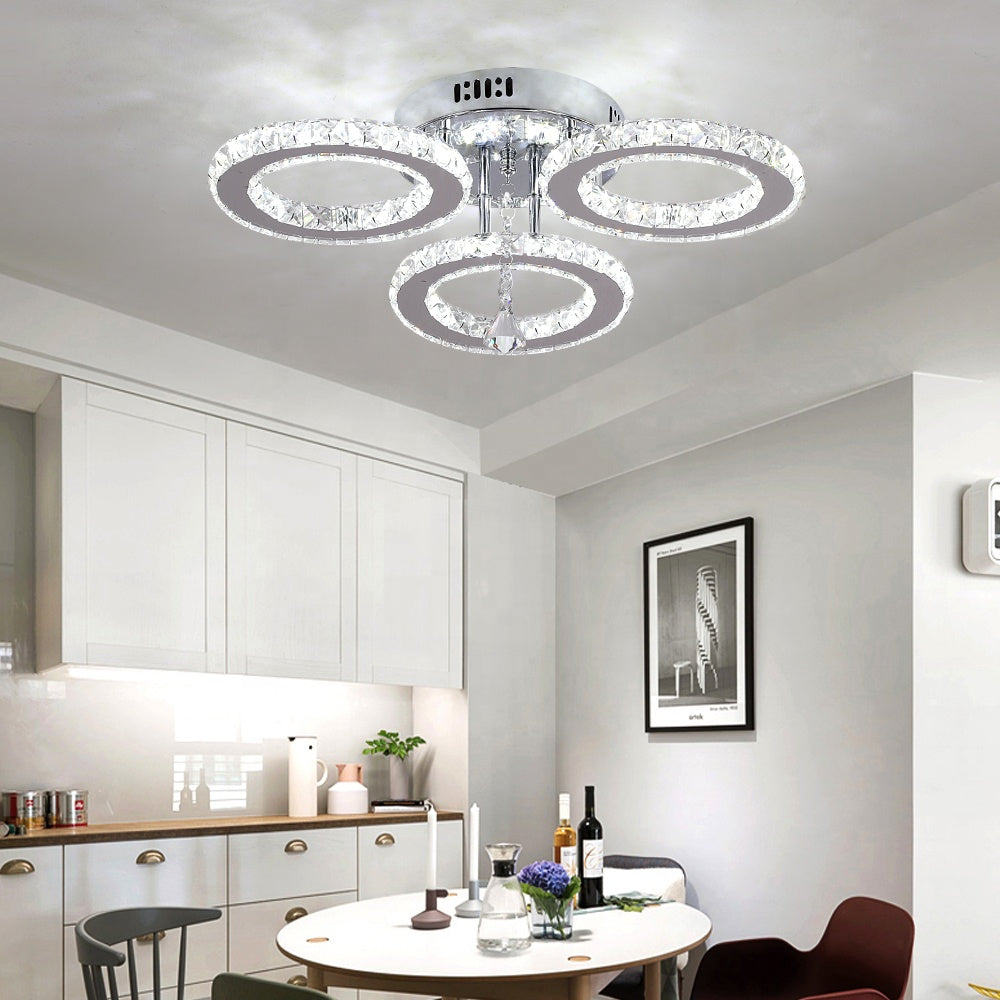 LED chandelier with remote control and crystal ALANUBIS 40W, 3 Circles, Cold/Warm/Neutral light, Dimmable, Shiny Chrome Crystal LED Chandeliers Default Title Alessandro Design