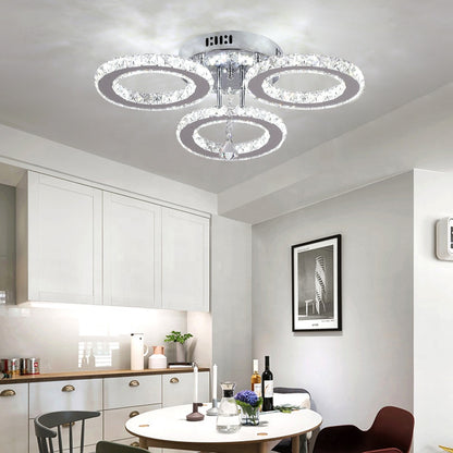 LED chandelier with remote control and crystal ALANUBIS 40W, 3 Circles, Cold/Warm/Neutral light, Dimmable, Shiny Chrome Crystal LED Chandeliers Default Title Alessandro Design