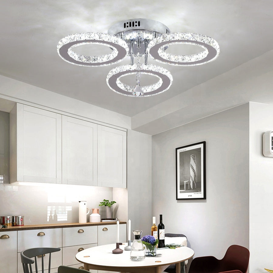 LED chandelier with remote control and crystal ALANUBIS 40W, 3 Circles, Cold/Warm/Neutral light, Dimmable, Shiny Chrome Crystal LED Chandeliers Default Title Alessandro Design