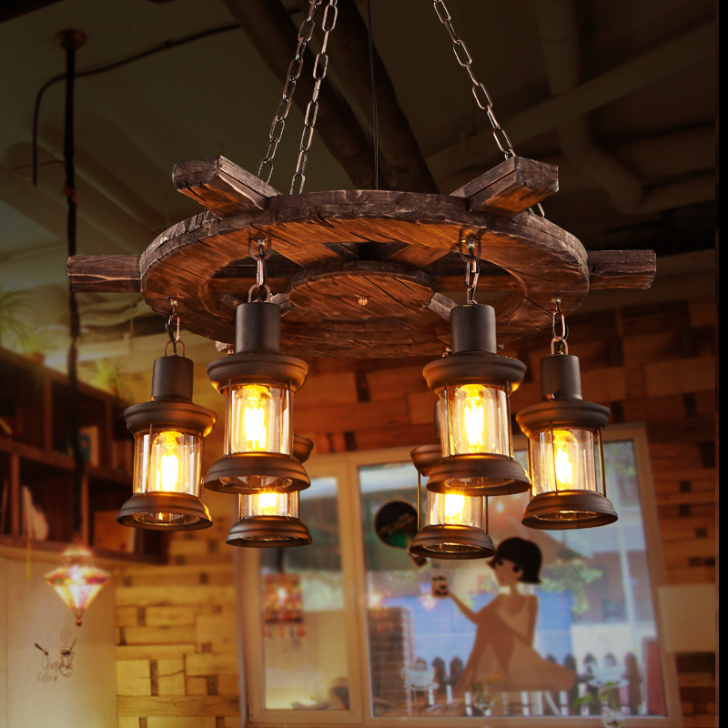 Lustra Vintage LV592/6BK, 6xE27, Rustic Barn, Sfoara si Metal, 70cm, Maro Lustre Vintage Default Title Alessandro Design
