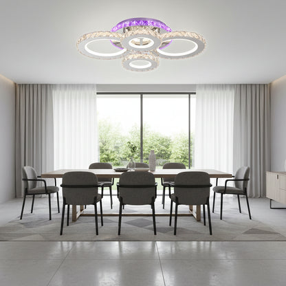LED chandelier with remote control and crystal NOVA ROTONDA RGB 82W, 4 Circles, Cold/Warm/Neutral light, Dimmable, Chrome LED Chandeliers & Crystals Default Title Alessandro Design