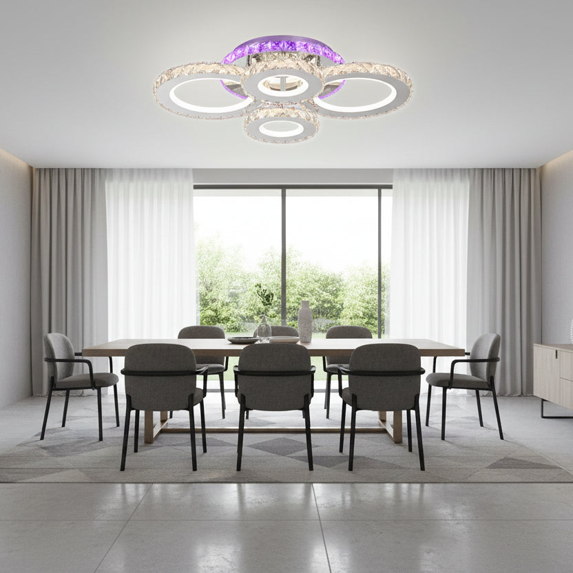 LED chandelier with remote control and crystal NOVA ROTONDA RGB 82W, 4 Circles, Cold/Warm/Neutral light, Dimmable, Chrome LED Chandeliers & Crystals Default Title Alessandro Design