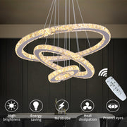 Suspended LED chandelier with remote control and crystal CAYDEN 200W, 3 Circles, Cold/Warm/Neutral light, Dimmable, Shiny Chrome, Adjustable Height LED Chandelier Default Title Alessandro Design