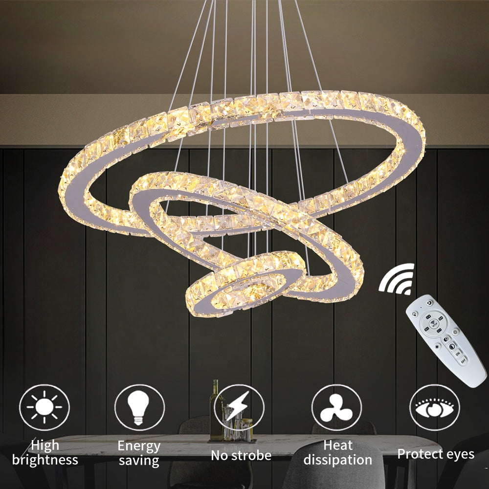 Suspended LED chandelier with remote control and crystal CAYDEN 200W, 3 Circles, Cold/Warm/Neutral light, Dimmable, Shiny Chrome, Adjustable Height LED Chandelier Default Title Alessandro Design