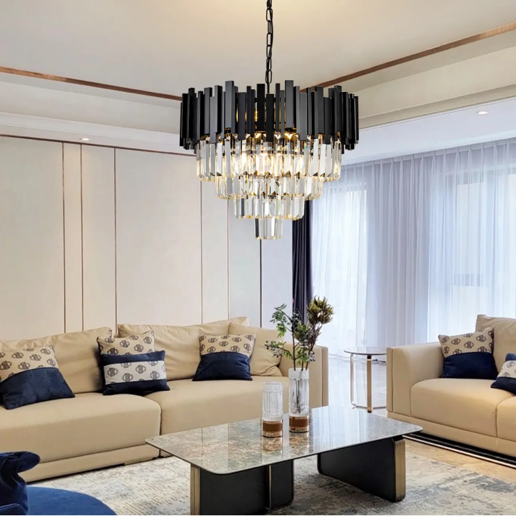 BLOIS Magno Crystal Chandelier 8x E14 D60 cm Black Gold Height Adjustable Crystal Chandeliers Default Title Alessandro Design