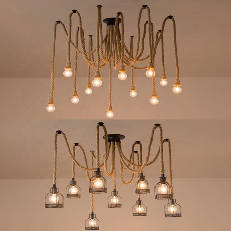 Vintage Chandelier LV121/10BK, 10xE27, Rustic, String and Metal, 2x100cm, Black Support Vintage Chandeliers Default Title Alessandro Design