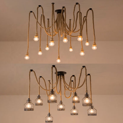 Vintage Chandelier LV121/10BK, 10xE27, Rustic, String and Metal, 2x100cm, Black Support Vintage Chandeliers Default Title Alessandro Design