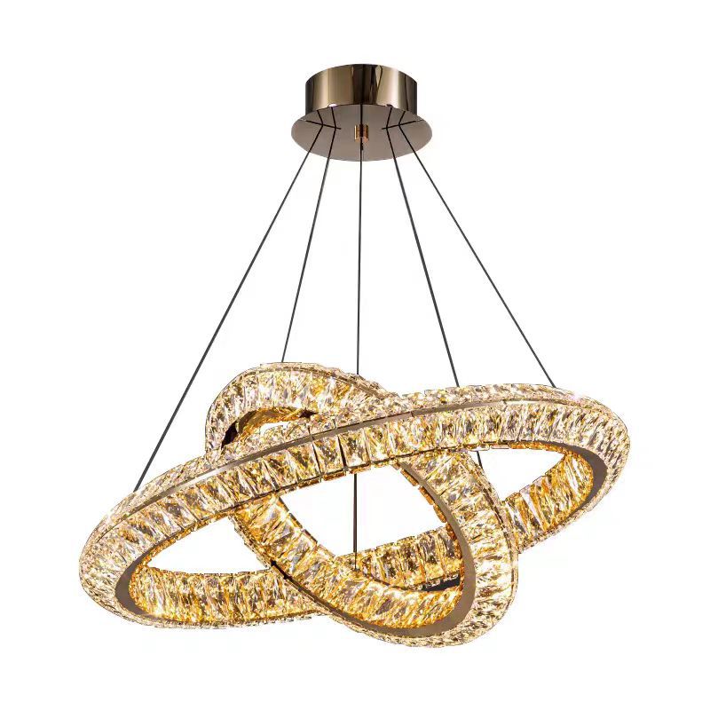 Lustra LED cu Telecomanda, LLC132/300GD, Cristal si Metal, 37W, 2 Cerc, Dimabila, 3000K/4000K/6000K, Iluminat Luxos Lustre LED cu Telecomanda Default Title Alessandro Design