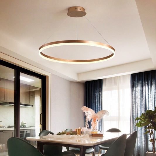 Suspended LED Chandelier, ANINA, 34W, 1 Circle, Diameter 50cm, Cold/Warm/Neutral Light 3000K/4000K/6000K, Dimmable, Shiny Gold White, Adjustable Height, Metal and Acrylic LED Chandeliers with Remote Control Default Title Alessandro Design