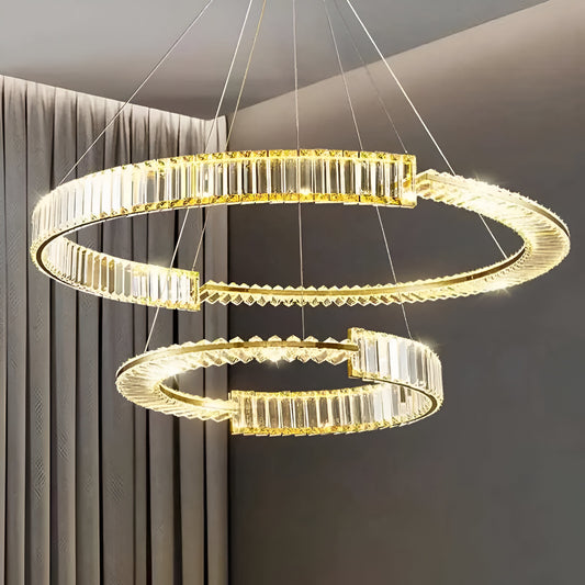 Suspended LED crystal chandelier PRISM REGAL 117W, 2 Circles, Cold/Warm/Neutral light, Dimmable, Golden, Height Adjustable Crystal LED Chandeliers Default Title Alessandro Design