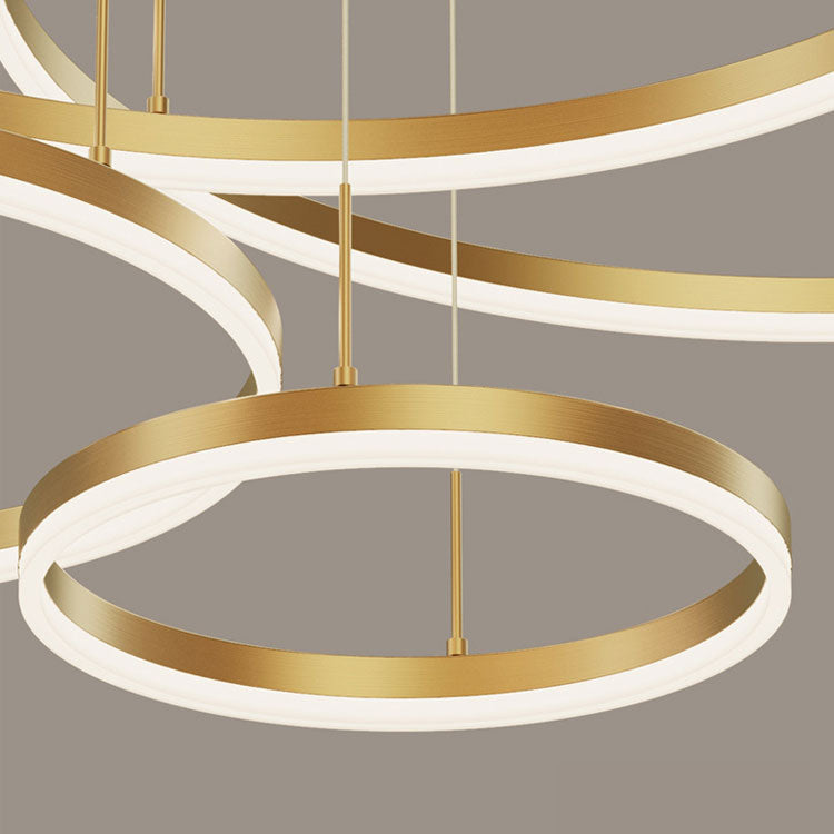 Suspended LED chandelier with remote control PERU 150W, 3 Circles, Cold/Warm/Neutral light, Dimmable, Shiny Gold, Adjustable Height Modern Chandeliers Default Title Alessandro Design