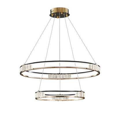 Suspended LED chandelier with remote control and crystal ROGER 100W, 2 Circles, Cold/Warm/Neutral light, Dimmable, Shiny Gold, Height Adjustable Crystal LED Chandeliers Default Title Alessandro Design